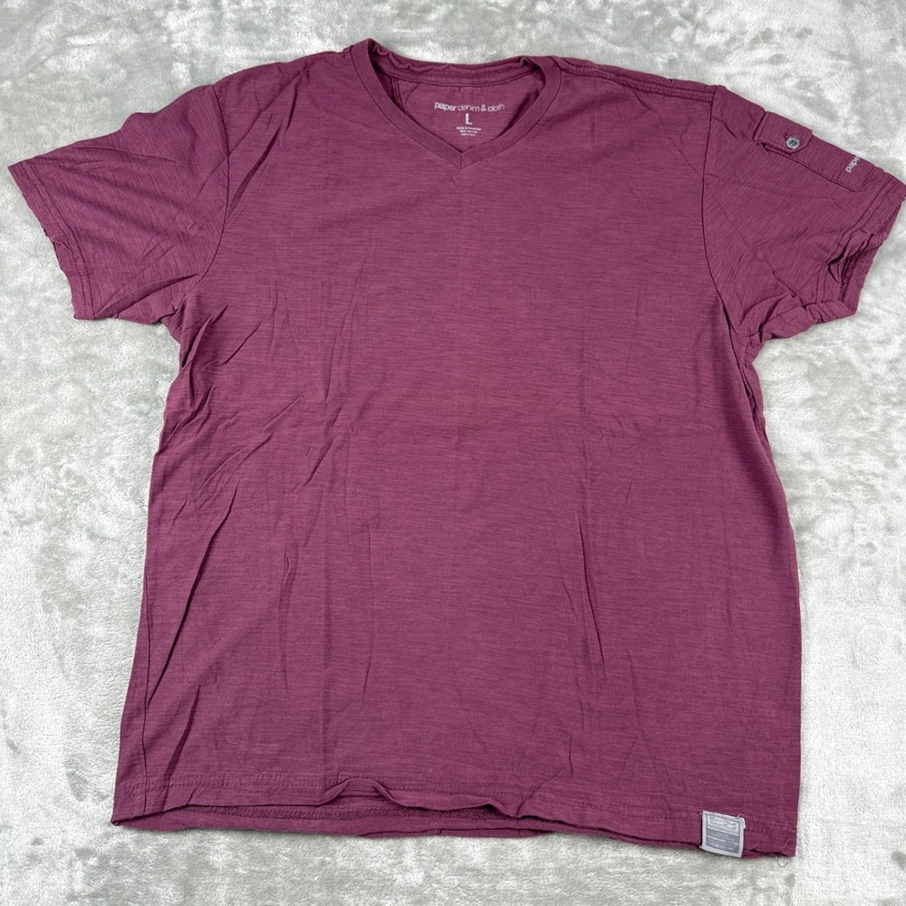 Paper Denim & Cloth Mens V-Neck Slub Cotton T-Shirt Burgundy Large DKJ-MA